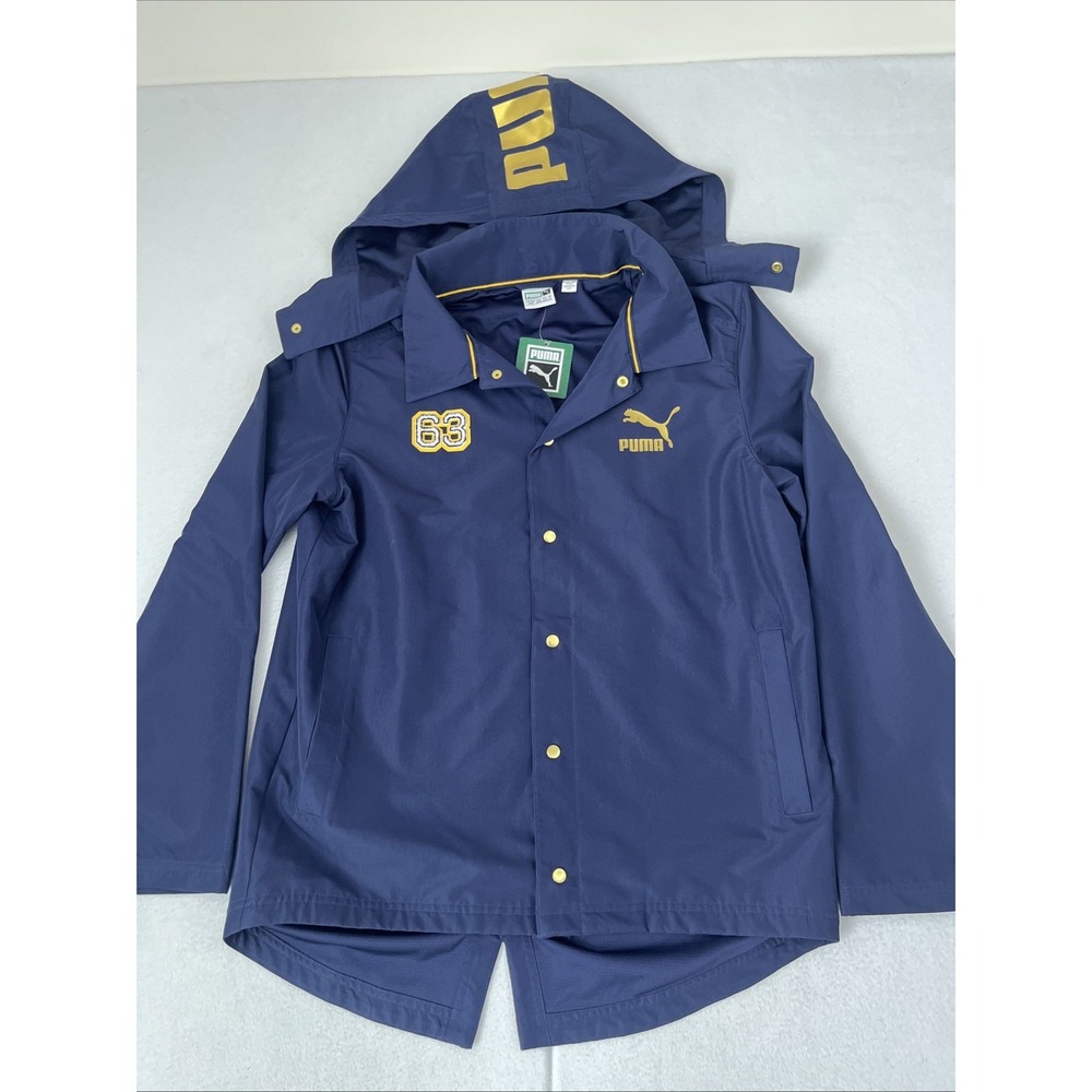 Puma BHM Coaches Jacket Navy Blue Clyde Hooded Peacoat 574192 Mens Size M